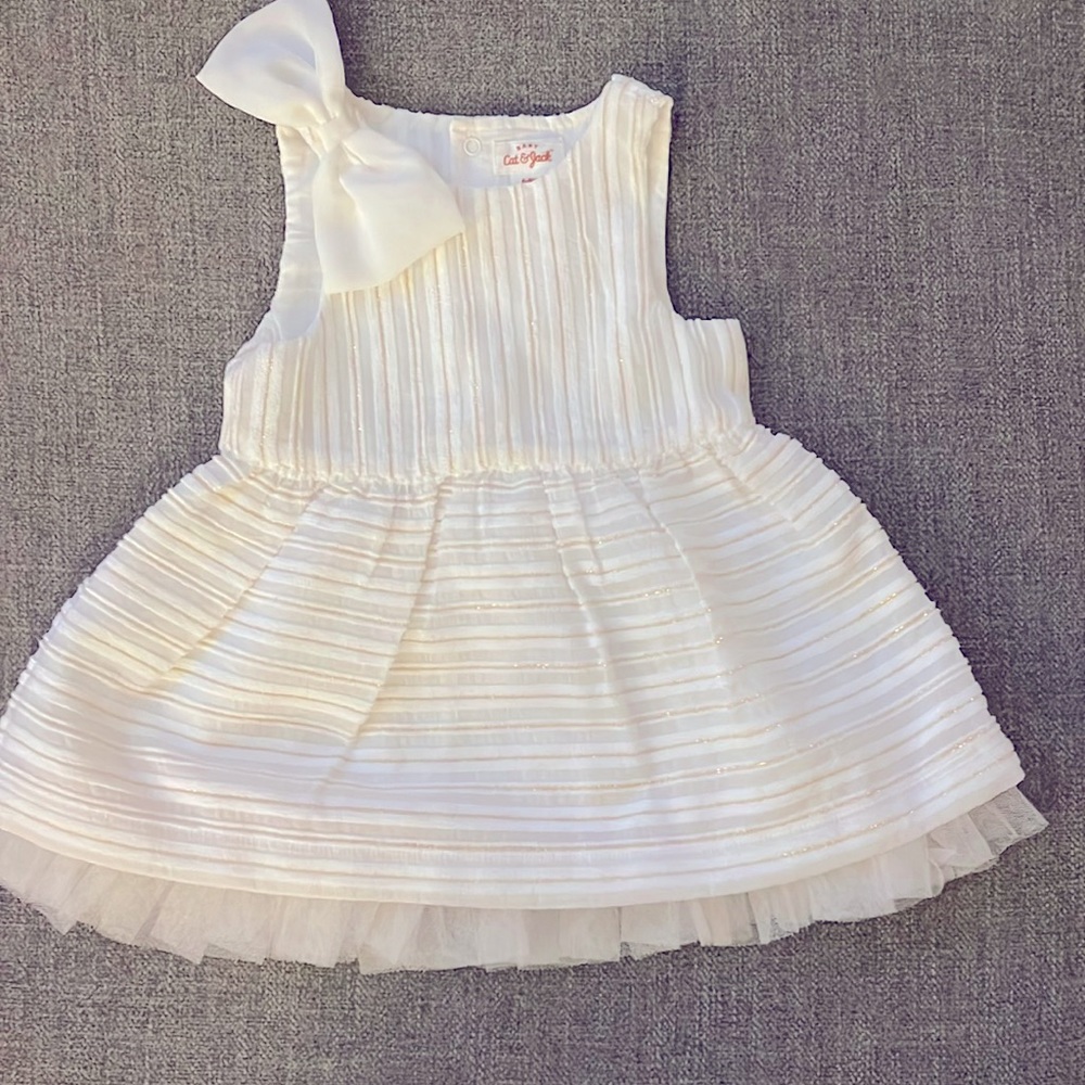 Cat and Jack Baby White with gold striped Dress